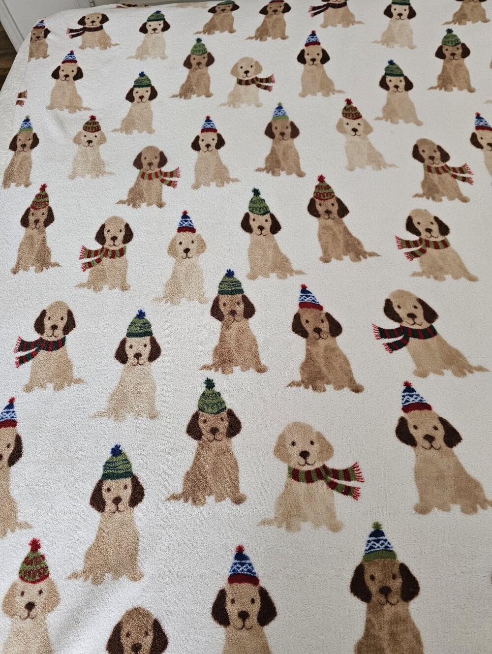 Real Living Festive Winter Pups Plush Throw Blanket – Dogs Knit Beanies Scarves